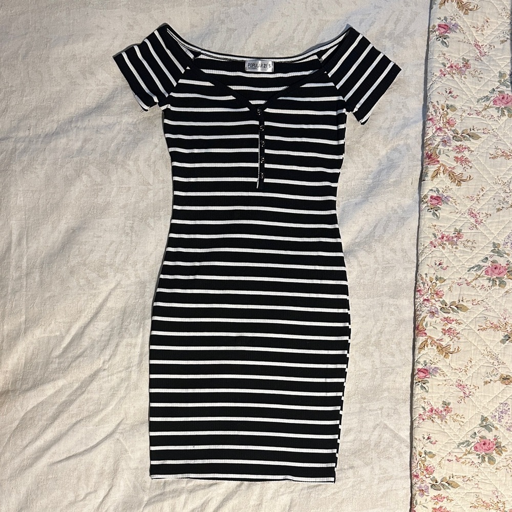 Gilli Black and White Striped Mini Dress